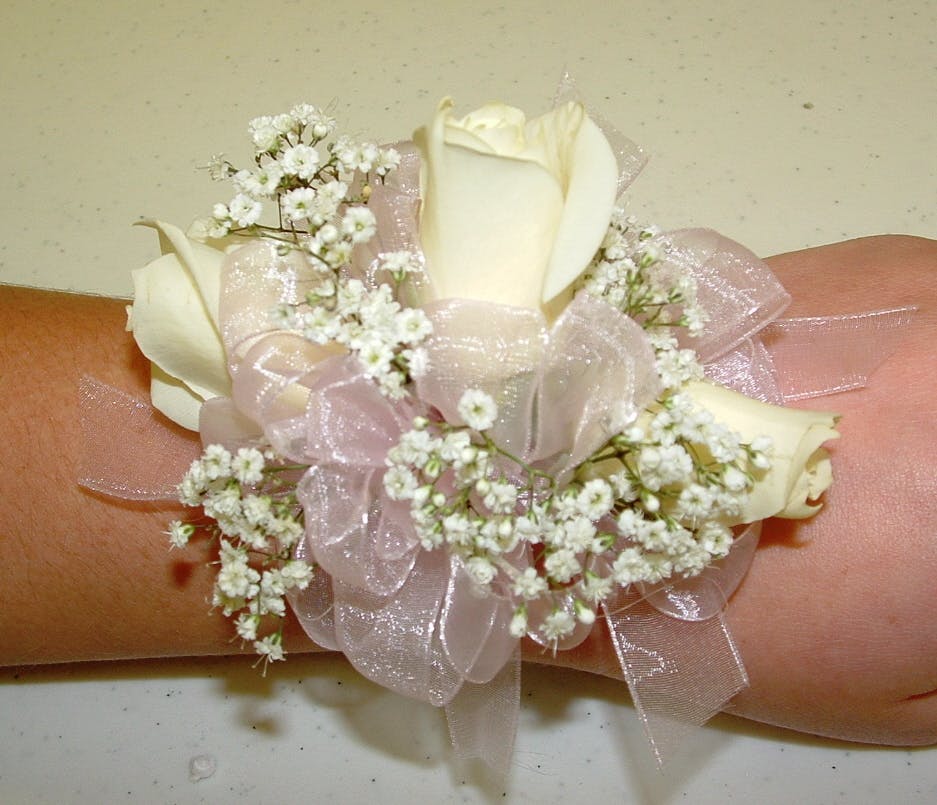 white flowers for wrist corsage