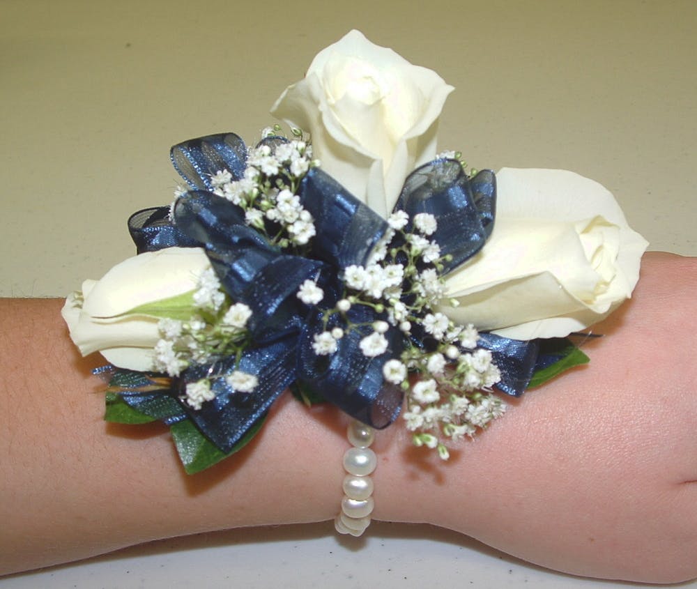 blue wrist corsage