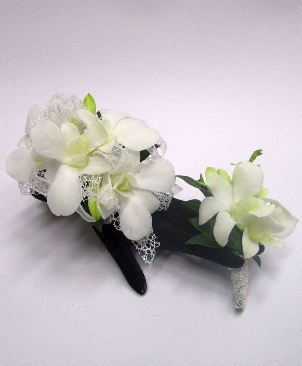 White Orchid Corsage Boutoniere Salisbury Md Flower Delivery Kitty S Flowers